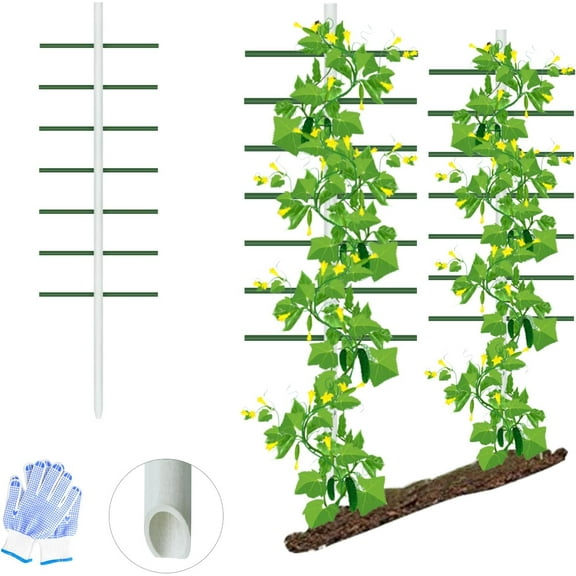 5ft Garden Trellis for Climbing Plants Outdoor, Tower Vineyard Trellis with 7 Round Acrossbars (Each 1.64ft), Fiberglass Plant Support Trellis for Cucumber, Berries, (5ft*1.64ft,)