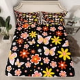 thumbnail image 2 of Homewish Colorful Cartoon Flower Full Size Sheets,Cute Daisy Blossom Bed Sheets,Pink Yellow Black Sheet Sets For Girls Kids,Breathable Home Decor,4-Piece, 2 of 7