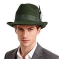 thumbnail image 3 of BadPiggies Elegant Fedora Hats for Men Women Short Brim Roll Up Cowboy Felt Hat with Feathers (Green), 3 of 8
