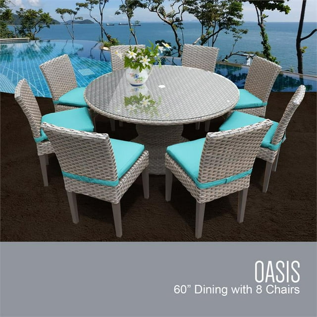 Monterey Table à Manger de Patio Extérieur 60 Pouces avec 8 Chaises Sans Accoudoirs