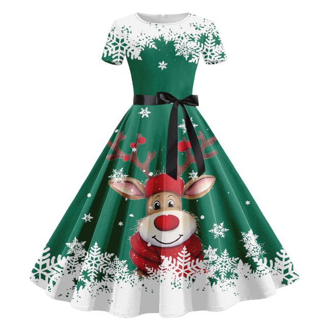 Wyzesi Longues Robes Formelles pour Femmes Robe Décontractée de Vacances pour Femmes Imprimée à Manches Courtes Pyjama de Noël Costume
