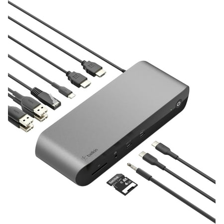 Belkin Thunderbolt 4 Docking Station with 90W Power Delivery for MacBook & Windows - 8K/Dual 4K Display, Thunderbolt 4 Cable, HDMI, Ethernet, SD & Audio Ports, Gray