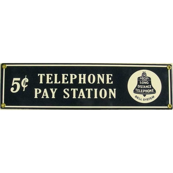 Telephone Pay Station Porcelain Metal Sign Wall Decor 6 X 16 Inch