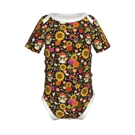

Adobk Sunflowers Mushrooms Print Baby Climbing Clothes Jumpsuit Rompers Classic Rompers Child Short sleeve Bodysuits-2 Years