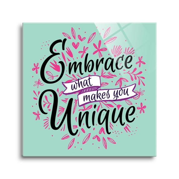 Embrace Unique Mint Pink Foliage 12 x 12 Glass Wall Hanging Sign