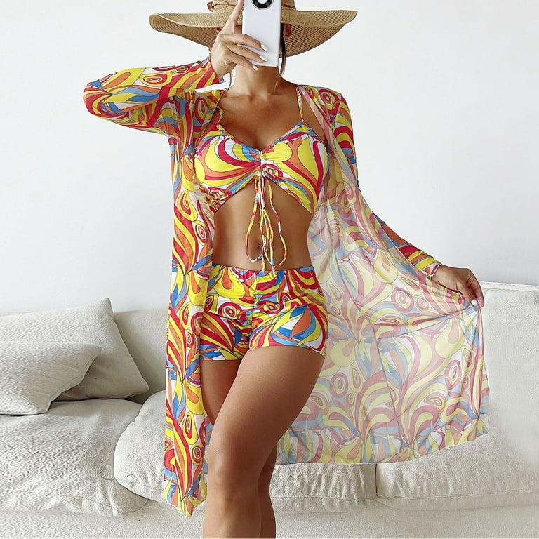 RQYYD Women's 3 Piece Bikini Set with Leopard Mesh Beach Skirt