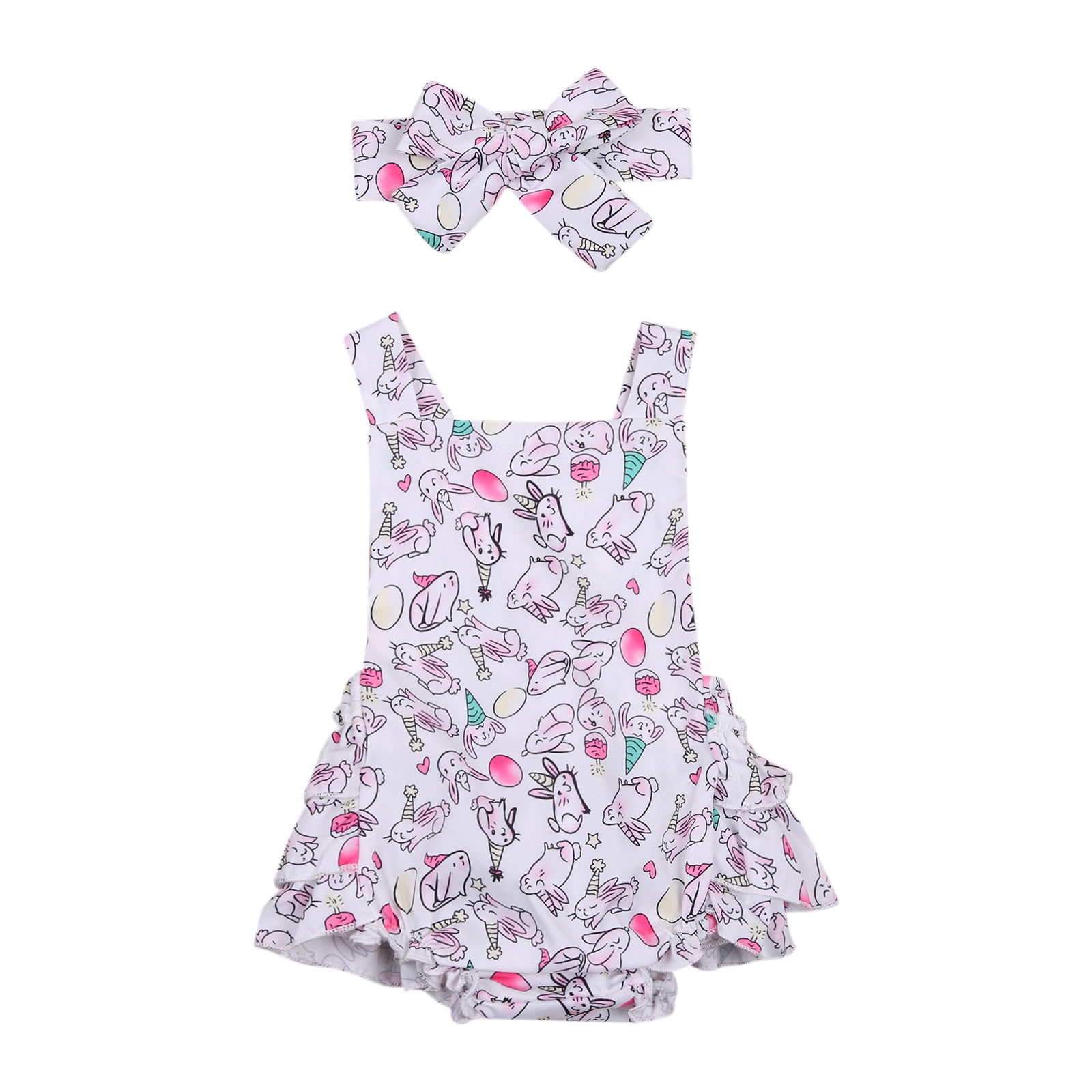 Little Story Baby Outfits Clothes,Infant Baby Girls Short Sleeve Romper+Easter Rabbit Print Suspender Skirt Set Girls Outfits&Set Baby Clothing for Easter