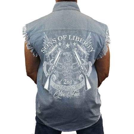 Hot Leathers Bikers Against Dumb Drivers Sleeveless Denim Shirt - Safety Orange, 100% Cotton, BADD Print