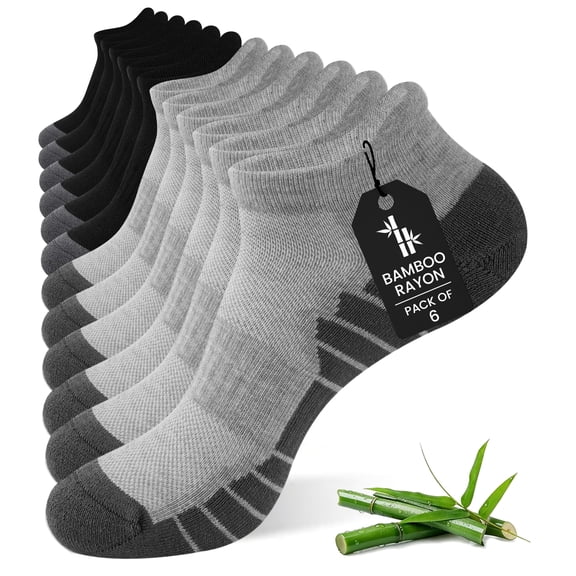 HIALTODAY 6 Pairs Men's Bamboo Fiber Ankle Socks, Low Cut Cushioned Athletic Running Workout Fitness Socks ,GRAY ( 10-13)