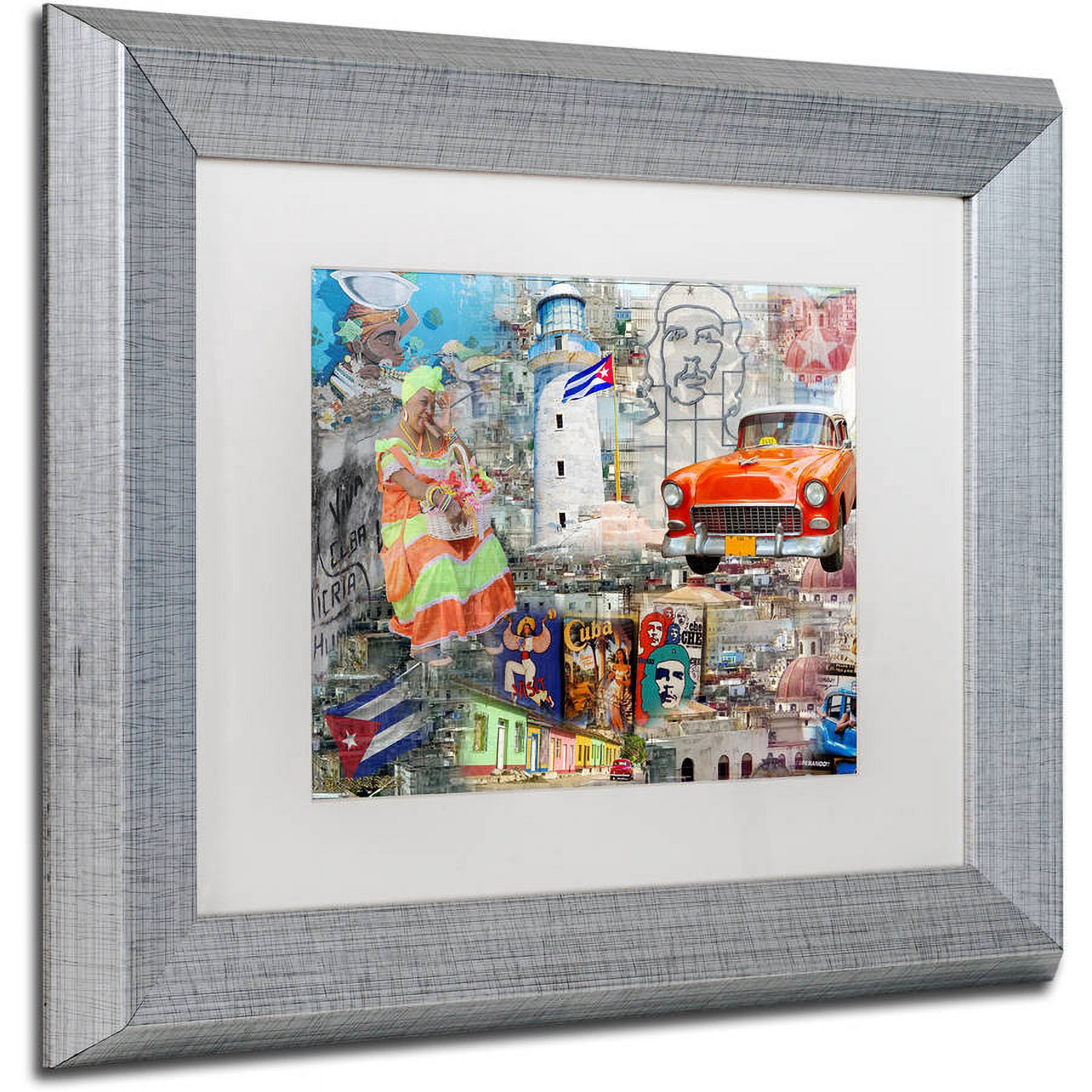 Trademark Fine Art "Red Taxi" Canvas Art by Alberto Lopez, White Matte, Silver Frame