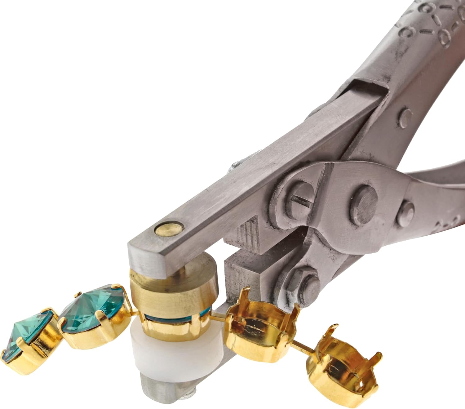 The Beadsmith Smart Setter Parallel Pliers - 5" Cup Chain Tool for Gemstone Setting, Polished Steel, 5 Brass Setting Heads Sizes (14mm, 12mm, 11mm, 8.5mm, 6mm) & 12mm Plastic Head