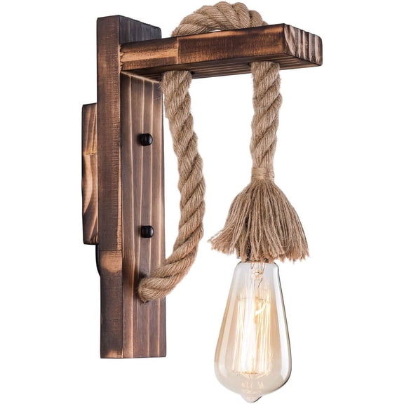 Vintage Wood Wall Sconces,Hemp Rope Wall Lamp Indoor Light fixtures Farmhouse Sconces Wall Lighting Wall Mount Light Fixture for Entryway Restaurant Bar Kitchen E26 Light Bulb