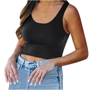 BYOIMUD Clothing Summer&nbsp;Savings Scoop Neck Basic Crop Blouse Top Leisure Slim Fitted Lightweight Cropped Tees Workout Solid Color Yoga Vest Top Beige