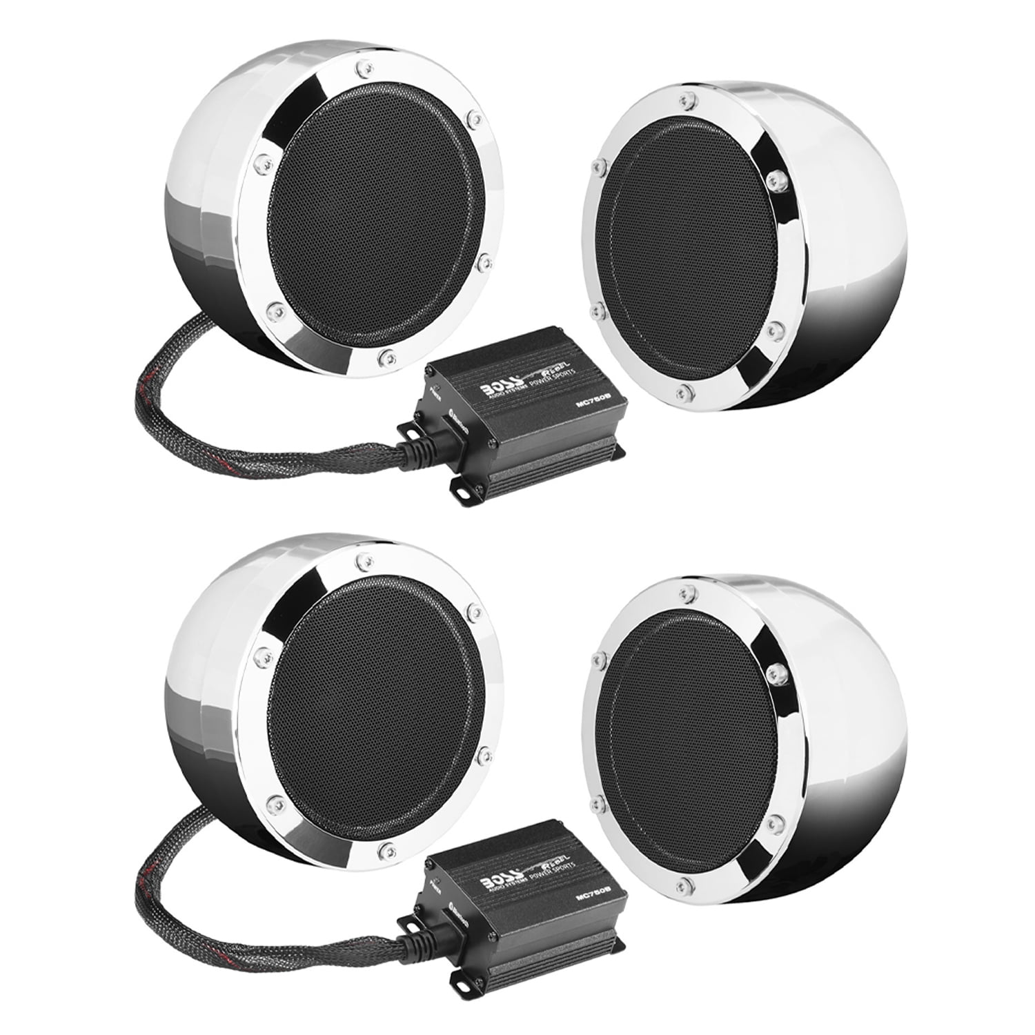 Boss 4" 1000W Full Range Motorcycle ATV Bluetooth Speakers Pair and Amp