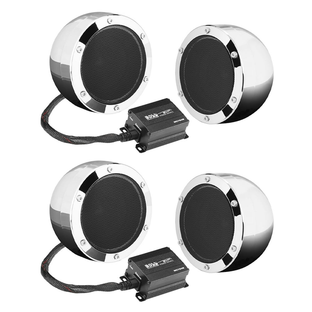 Boss 4" 1000W Full Range Motorcycle ATV Bluetooth Speakers Pair and Amp
