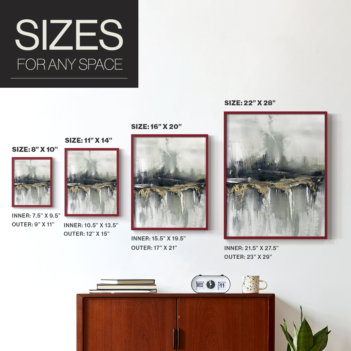 Indyscape and Gold in Red Solid Wood 11 x 14 Framed Print