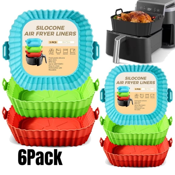 6 Pack Air Fryer Silicone Liners 8inch Air Fryer Pot Reusable Food Grade Silicone Airfryer Liners Baking Basket Accessories Replacement of Flammable Disposable Parchment Paper