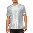 thumbnail image 1 of Camiseta con brillo INSPIRE CHIC para hombres, camiseta de lentejuelas de manga corta, cuello redondo, camiseta disco metálica 2XL plateada, 1 of 5
