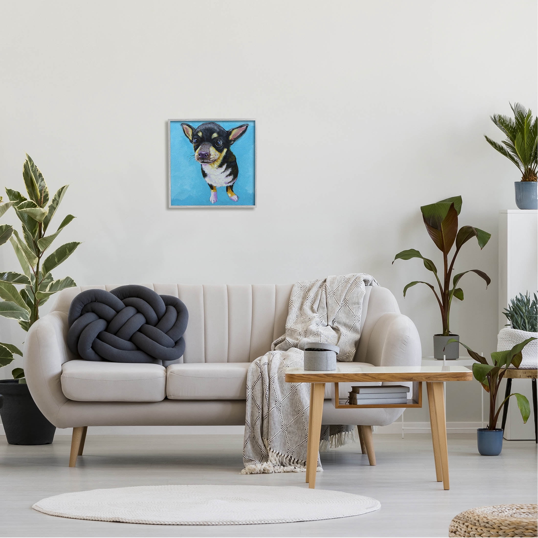 Stupell Industries Blue Vivid Chihuahua Dog Painting Gray Framed Art Print Wall Art, Design by Lucia Stewart