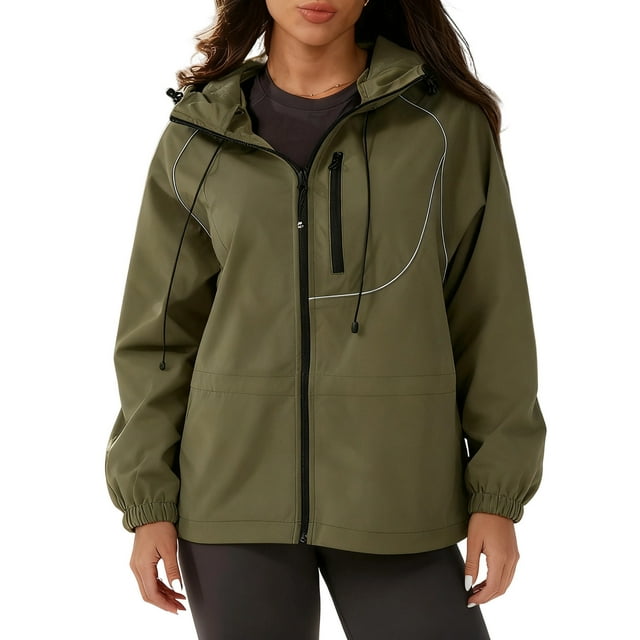RXMEKW Womens Spring Jacket, Reflective Striped Skiwear Jacket with Windproof and Water-Repellent Properties