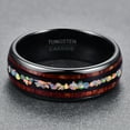 thumbnail image 4 of 8mm Mens Black Tungsten Rings Hawaiian Koa Wood and Created Fire Opal Inlay Wedding Band Dome Style, 4 of 5