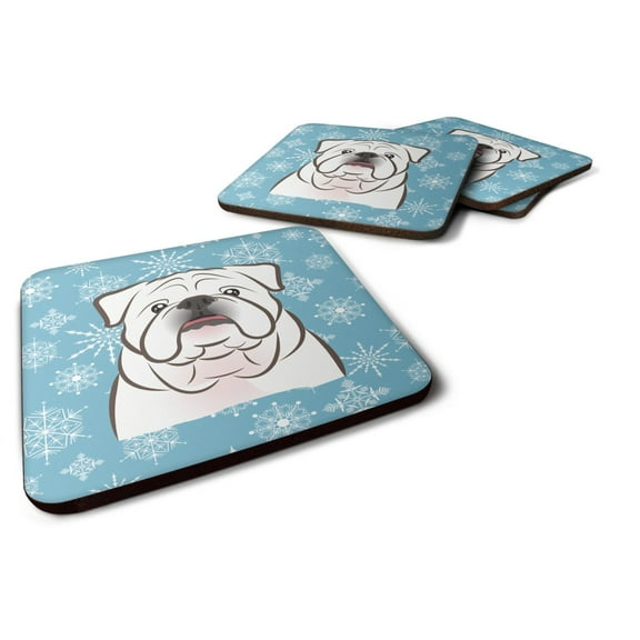 Carolines Treasures BB1654FC Snowflake White English Bulldog Foam Coaster Set of 4 3 1/2 x 3 1/2 multicolor