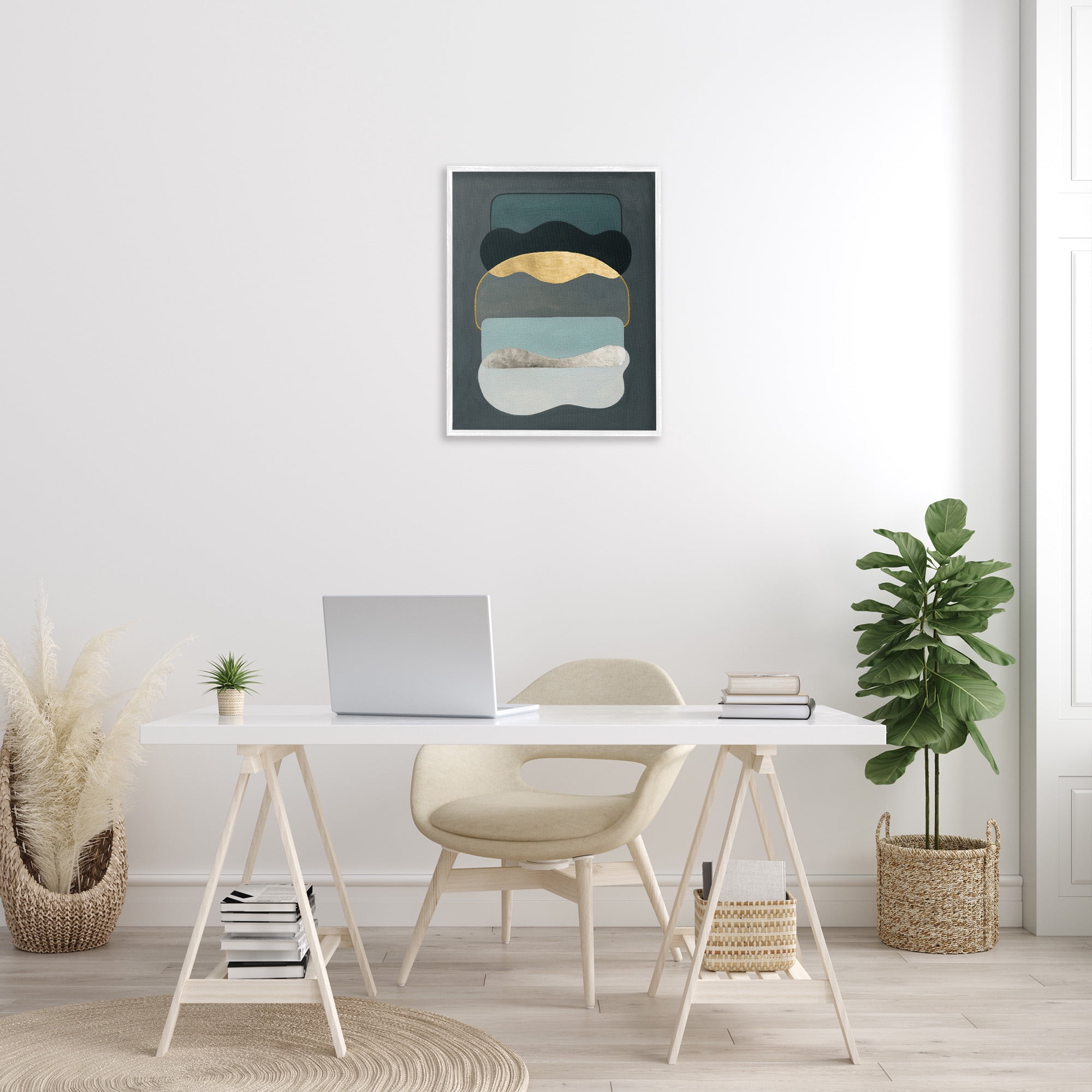Stupell Industries Dark Layered Shapes Abstract Painting White Framed Art Print Wall Art, 24 x 30