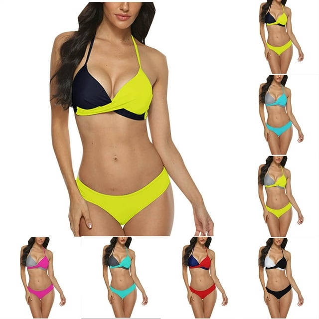 Sentmoon 2 Piece Swimsuit Swimsuit Oversized Womens Bikinis High Cut Color Block Bathing Suit Beach Essentials for Women for Surfing and Water Sports Red S