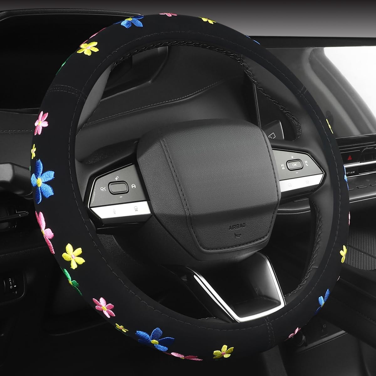Embroidery Cute Steering Wheel Cover Stitched Butterfly Girly,Sweat Absorption,Universal 15 inch
