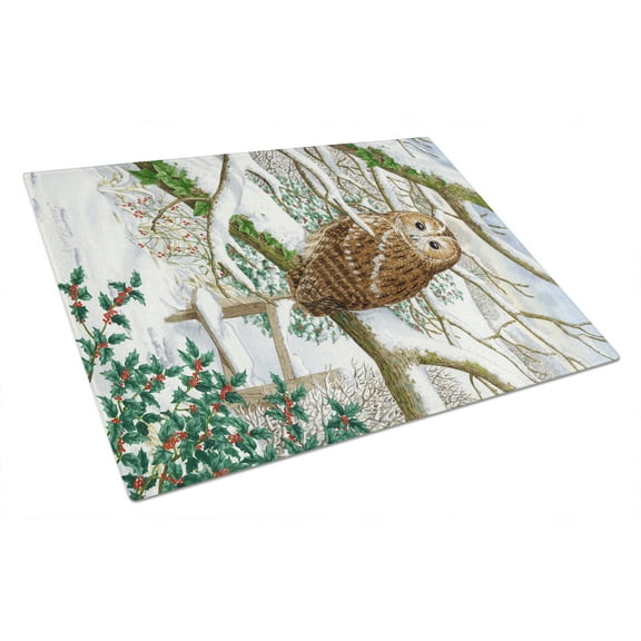 Caroline's Treasures Tawny Owl Glass Cutting Board Large