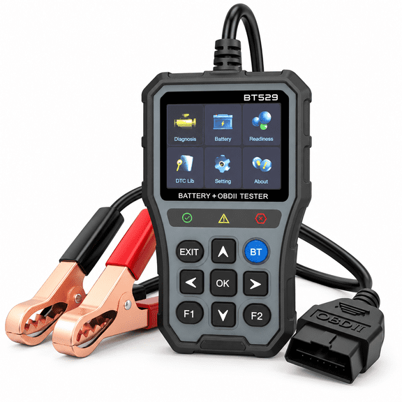 BT529 Bluetooth OBD2 Scanner and Car Battery Tester, Check Engine Code Reader with Live Data, I/M Readiness, 2.8-Inch IPS Screen and App Control, Gray