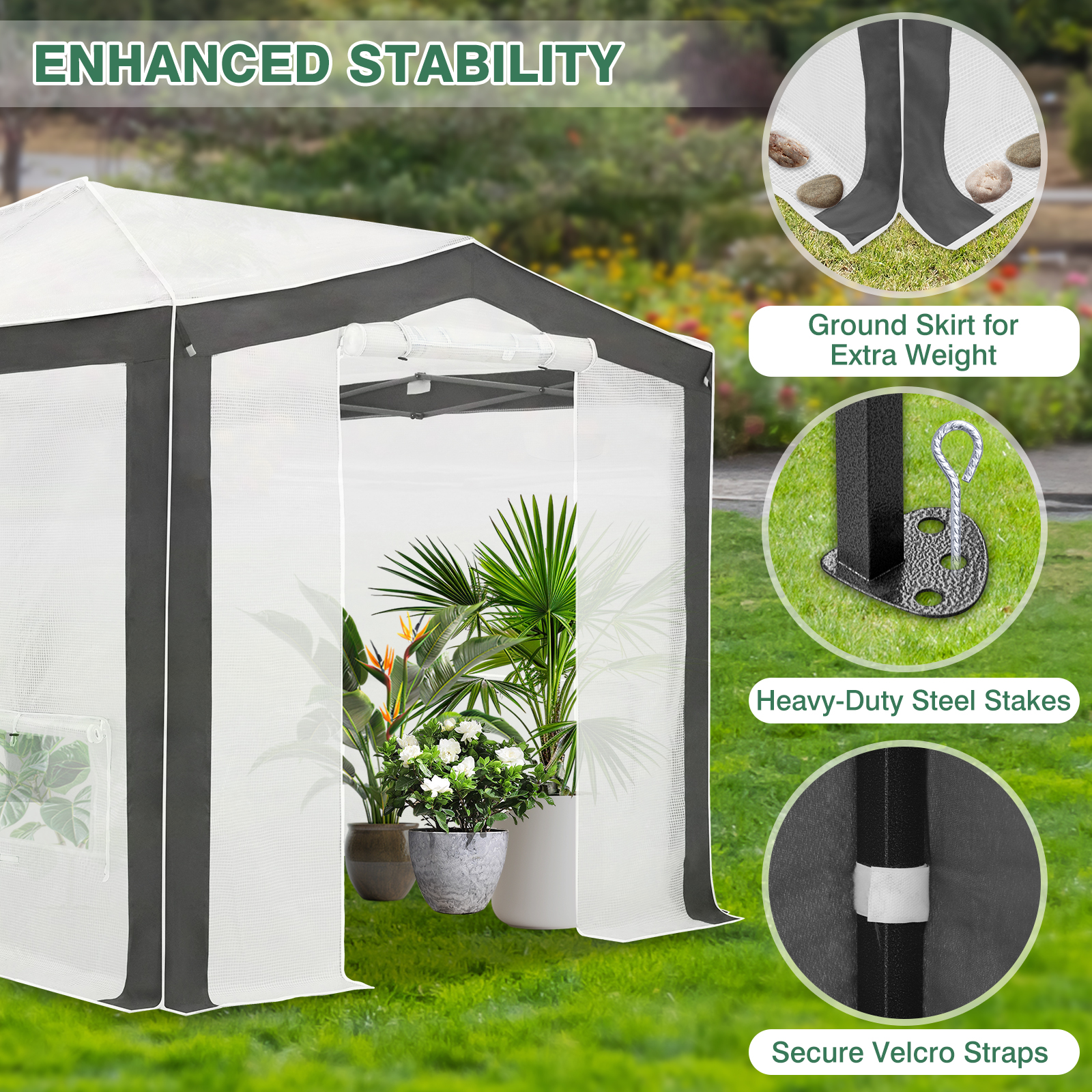 EAGLE PEAK 8x12 Portable Walk in Greenhouse , Heavy Duty Pop Up Green House, Front Roll Up Zipper Entry Door and Mesh Windows, Gray/White