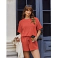thumbnail image 5 of Wrongduck Women's Elegant Ribbed Romper 2026 Short Sleeve Loose Fit Jumpsuit with Keyhole Back and Pockets Vacation Beach One Piece Outfit, 5 of 13