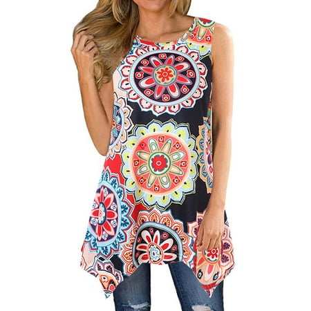 711ONLINESTORE Women Floral Printed Sleeveless Irregular Hem Tunic (The Best Blouse Designs)