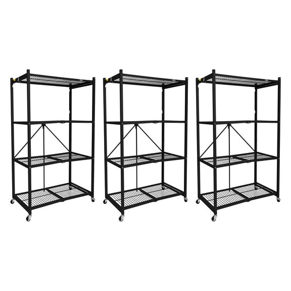 Origami 3-Pack R5-06W 4-Shelf Folding Steel Wire Shelving Storage, Black