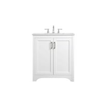 30 Inch Bathroom Vanity Single Sink - Modern White Vanity with Marble Countertop & Hardware