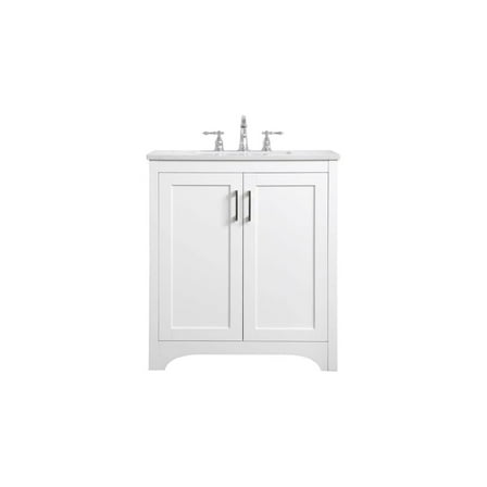 White Bathroom Vanity - 30 Inch Single Sink Vanity with Marble Top