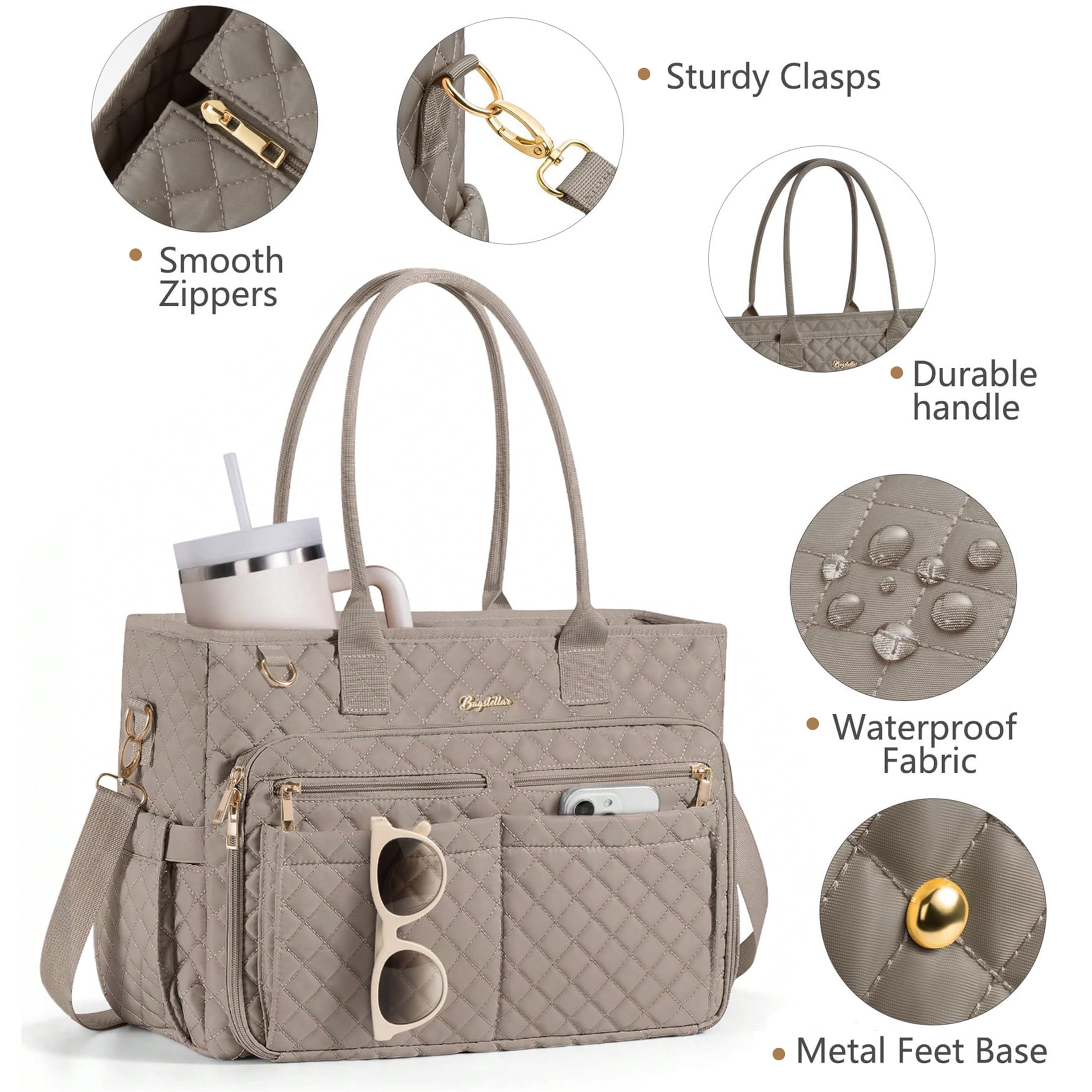 Teacher Tote Bag 15.6 inch Laptop Bag for Women, Work Bags Nurse Bible Bag Quilted Lightweight Laptop Tote Computer Briefcase for School Travel Office College, Grey