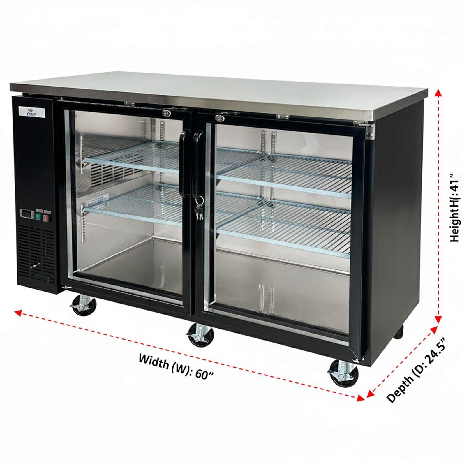 60" Commercial Back Bar Cooler – Double Glass Door Beer Refrigerator, 16 cu.ft, R134a, 115V | NSF ETL Certified