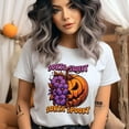thumbnail image 2 of Women's Halloween T-Shirt, "Sorta Sweet Sorta Spooky" Pumpkin & Flowers Graphic Tee, Gold, Size 2XL, 2 of 6
