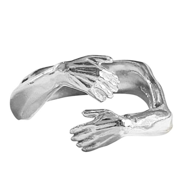 Anillo De Abrazo De Plata Amor Abrazo Manos Anillo Abierto Antióxido Anillo De Pareja Cómodo Para Aniversario Día De San Valentín Speravity AP006509-00