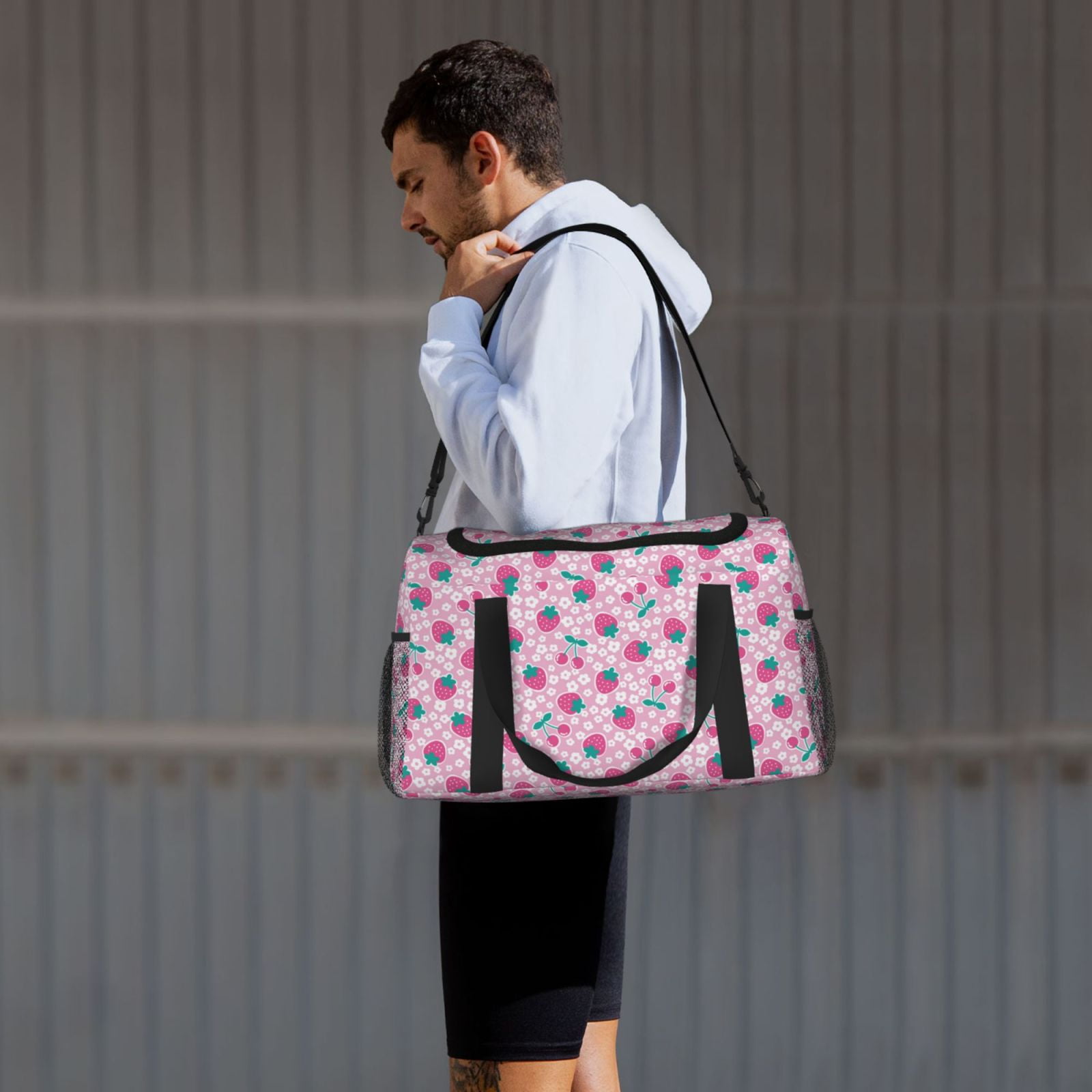 Fuzoiu Cherry Strawberry Print Travel Duffle Bag,Carry On Tote Bags,Duffel Bag,Sport Gym Bag, Hospital Bag for Labor and Delivery, Overnight Bag,Luggage Bag