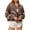 Brown, variant on Women's Cropped Corduroy Jacket Casual Long Sleeve Football Pattern Printed Lapel Collar Short Button Raw Hem Jacket Coat with Pockets Blue M