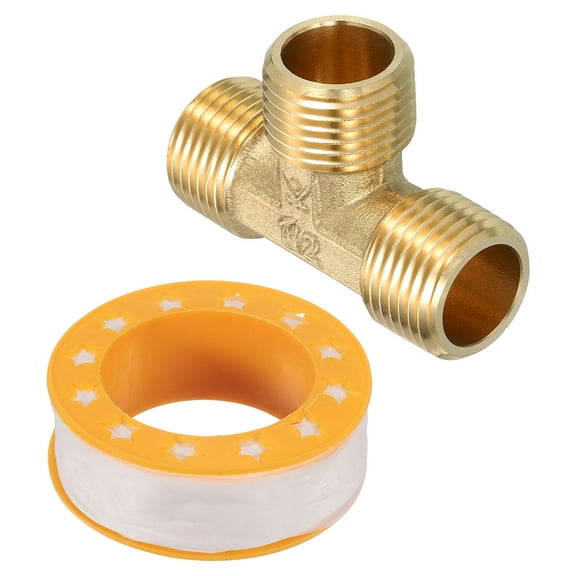 Brass Tee Pipe Fitting, 1/2 NPT (Male x Male x Male) 3-Way T-Connector