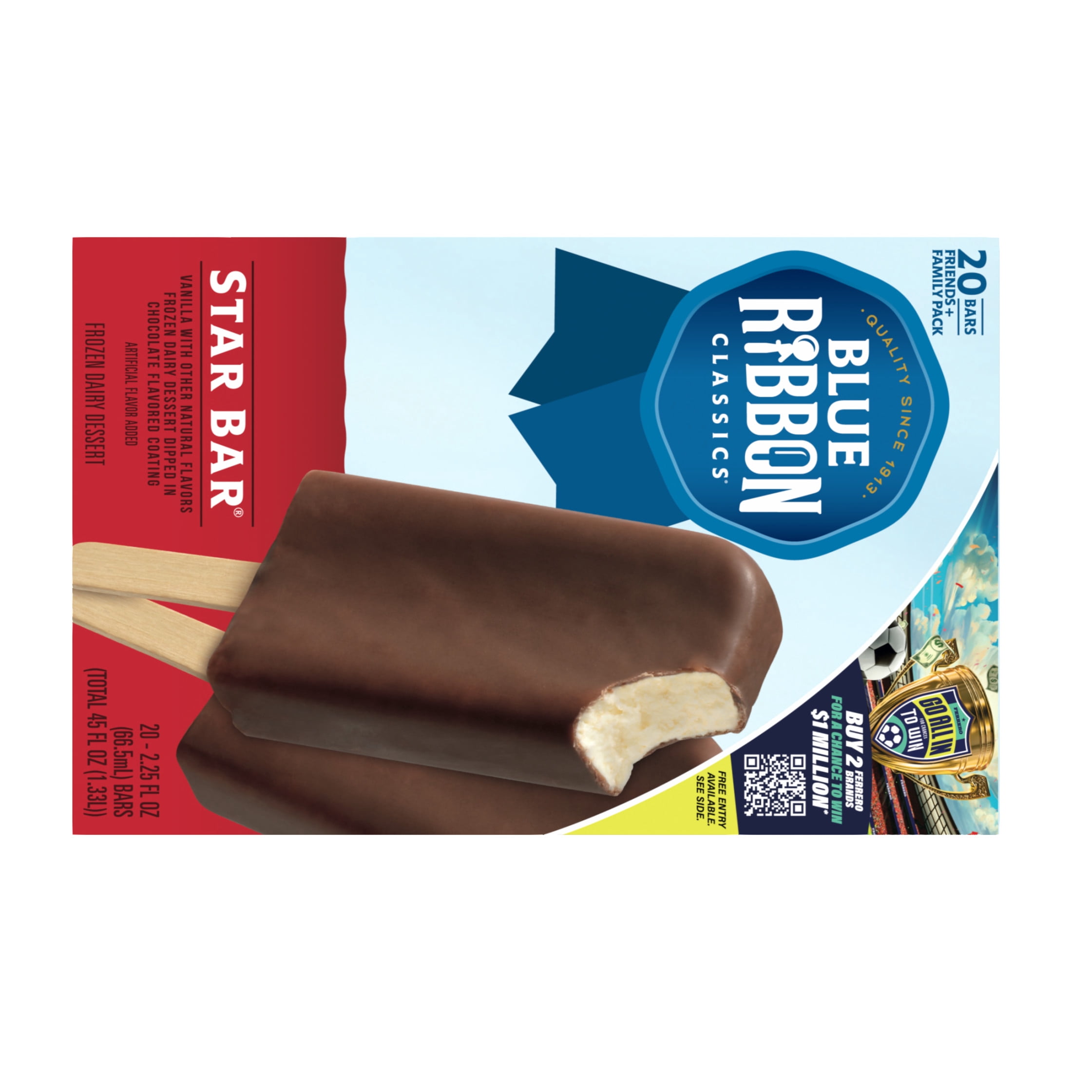 Blue Ribbon Classics Star Chocolate Flavored Coated Artificially Vanilla Flavored Frozen Dessert Treat Bar, 45 fl oz, 20 Pack