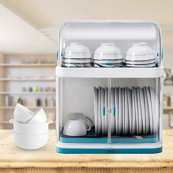 Miumaeov Plastic Kitchen Drain Rack, 2-Tier Kitchen Plate Dish Cutlery Drainer Dish Drying Rack Drain Board with Lid