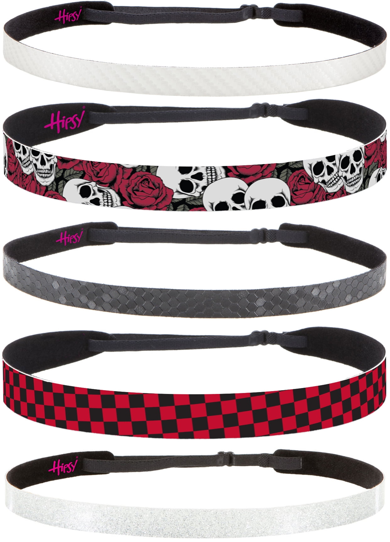 Hipsy Adjustable NO SLIP Checkerboard Fashion Cute Headbands for Women Gift Pack (Wide Red Multi 5pk) by
