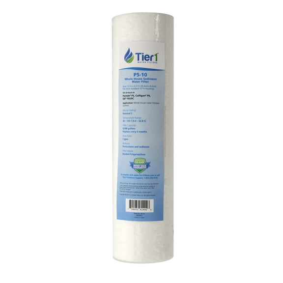 Tier1 5 Micron 10x2.5 Water Filter | Spun Wound Polypropylene Whole House Sediment Cartridge | Replacement for Pentek P5-10, 155016-43, SDF-25-2005 | 2.5 x 10 P5-10 Water Filter