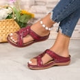 thumbnail image 3 of Orthopedic Sandals for Women Hollow out Embroidery Strap Slides Comfortable Arch Support Slippers Thick Soft Sole Slip on Beach Shoes Wine Size 8, 3 of 7