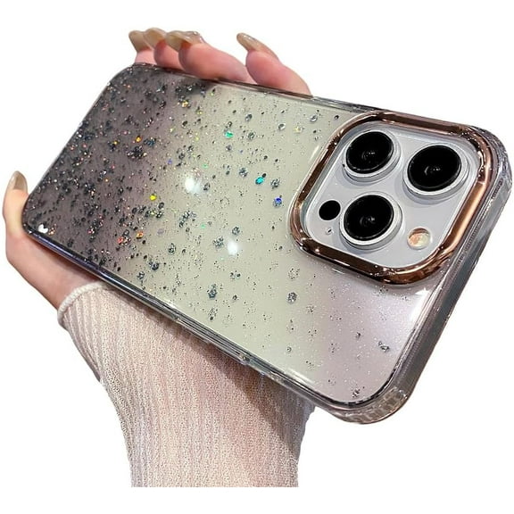 for iPhone Case,Luxury Crystal Sparkle Sparkly Gradient Camera Lens Protection Soft Shockproof Phone Case (Black,iPhone 13)